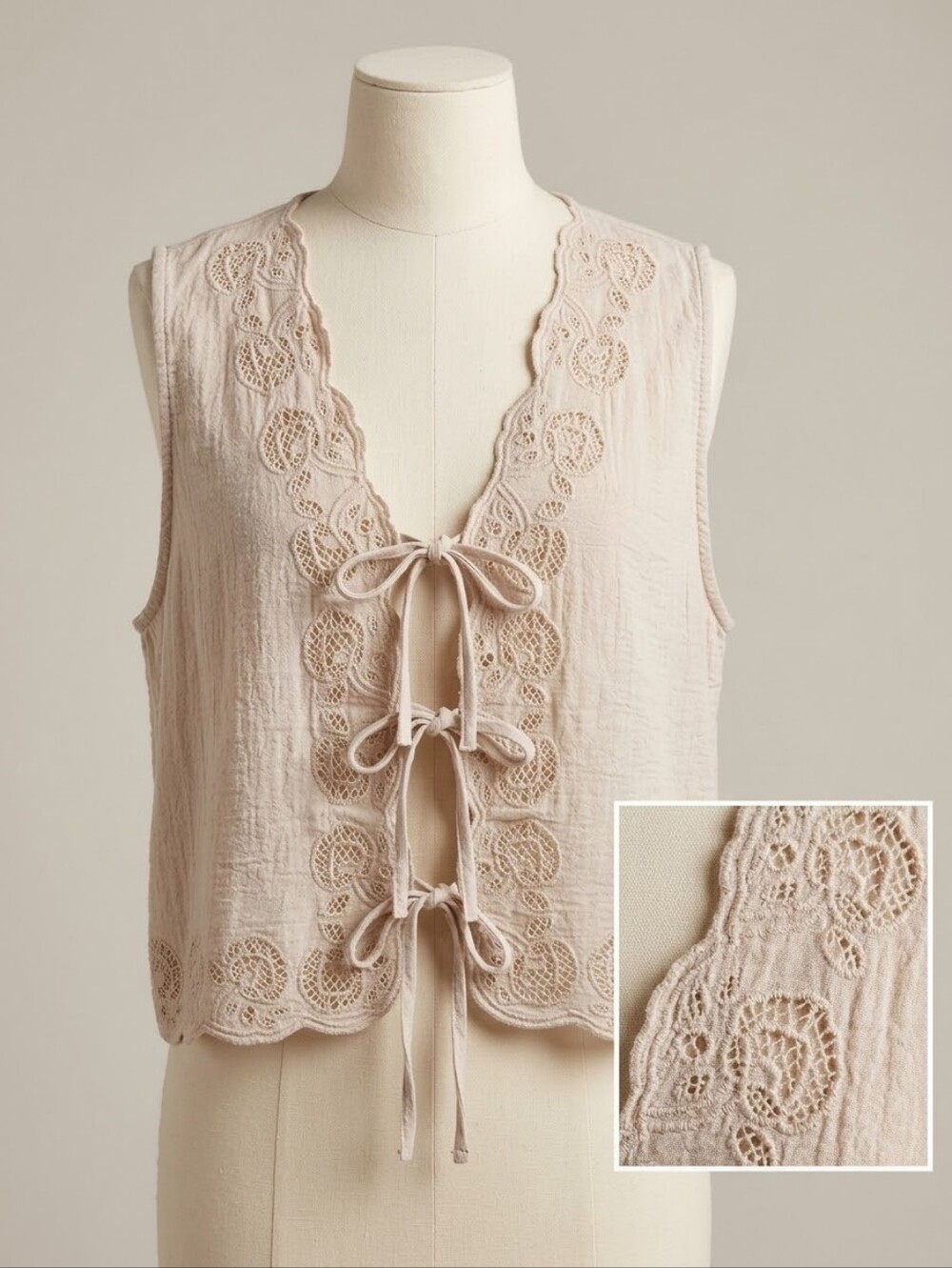 Adrianna Papell NWT Sleeveless Tie-Front Lace Trim Vest, Size XL
